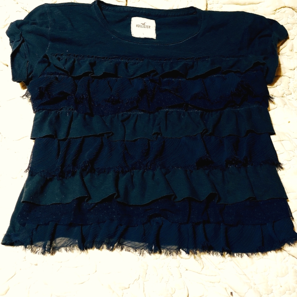 Navy Blue Sz Lg Hollister Ruffles Tee